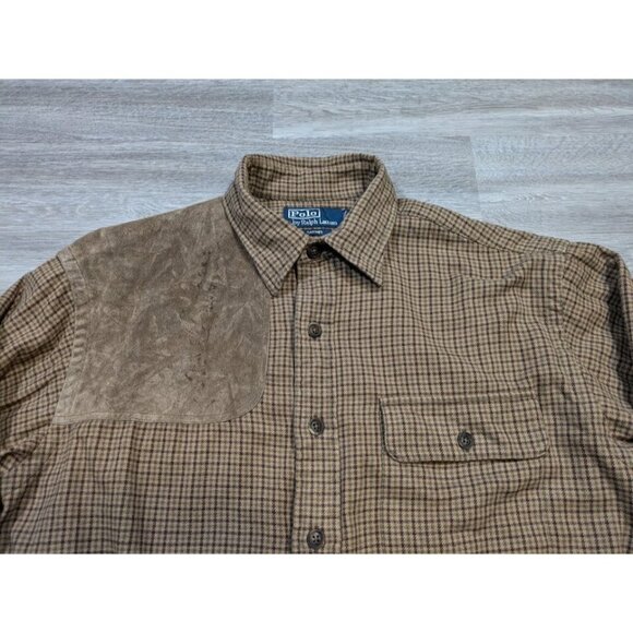 Vintage Polo Ralph Lauren Men's M Cagney Hunting Shirt 90s Shooting Patch Suede - Picture 4 of 11